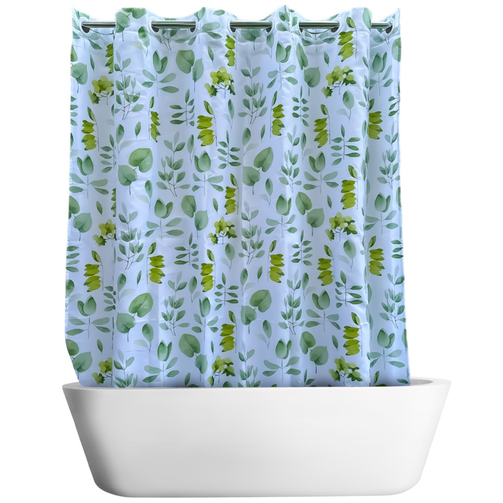 No Hooks Needed Botanical Shower Curtain with Snap-In Liner Washable Waterproof